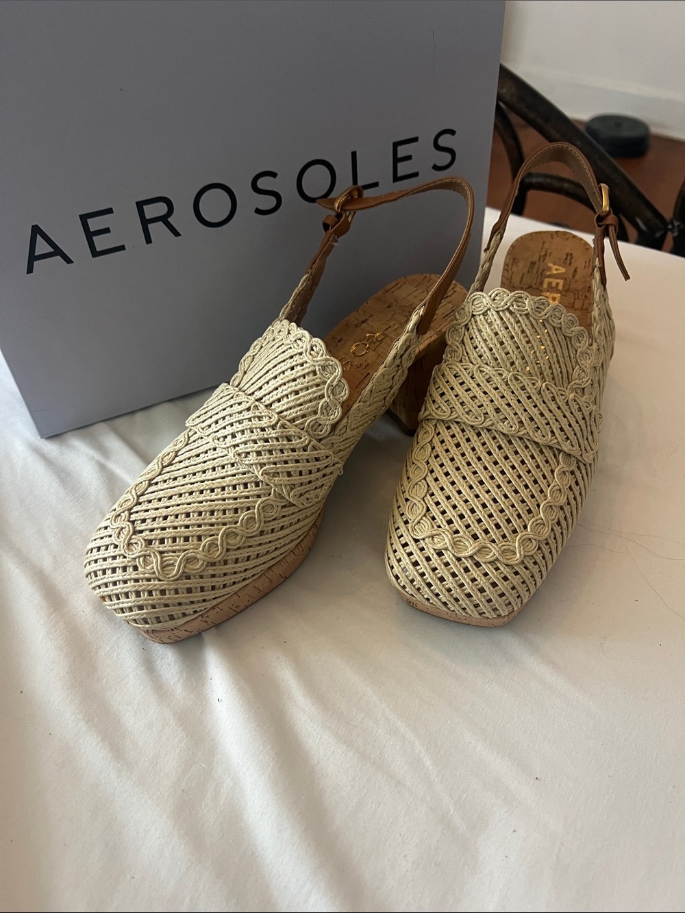 AEROSOLES Cream Braided Slingback Espadrille Flats